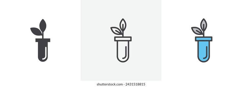 Tubo de prueba con diseño de estilo de icono de línea aislada de planta. Ilustración vectorial simple