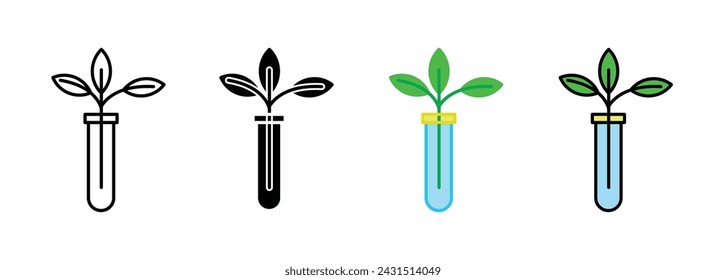 Test Tube with Plant Vector Illustration Set. Lab Soil Biology Sign Suitable for Apps and Websites UI Design Style.