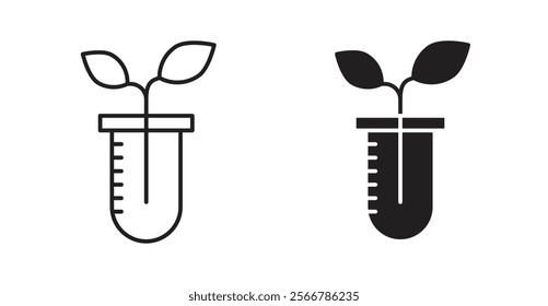 Test tube with plant vector line icon illustration