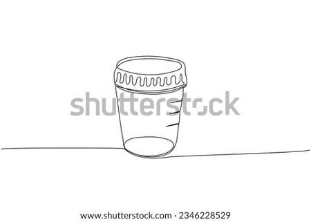 Test tube. Plastic Jar for analysis of urine, feces, sperm medical supplies, equipment one line art. Continuous line drawing of medication, healthcare, clinical, disposable, tool, healthy