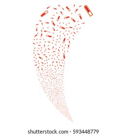 Test Tube random fireworks stream. Vector illustration style is flat intensive red and orange iconic symbols on a white background. Object fountain organized from scattered design elements.