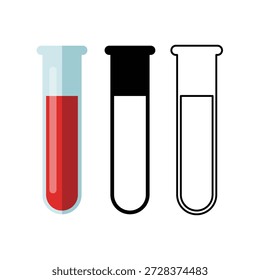 Test tube with red liquid flat vector icon design on white background