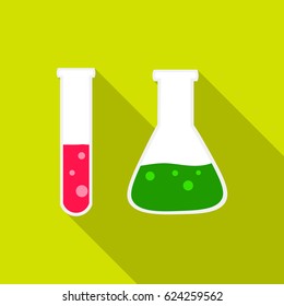 Test tube and retort icon flat. Single education icon from the big school, university flat.