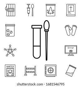 Test tube and sample stick icon. Detailed set of crime investigation icons. Premium quality graphic design. One of the collection icons for websites, web design, mobile app