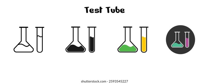 Test tube set design, in outline, solid and colored style, editable vector eps 10.