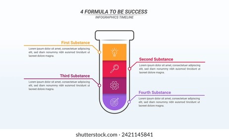 Infografía de la forma del tubo de prueba con 4 pasos para planes de negocio, informes de negocios y diseño de sitios web.
