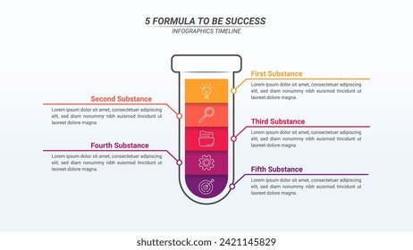 Test Tube Shape Infographic With 5 Steps for Business Plans, Business Reports, and Website Design.