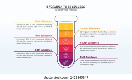 Test Tube Shape Infografik mit 6 Schritten für Geschäftspläne, Geschäftsberichte und Website Design.