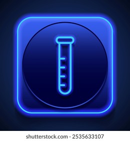 Test tube simple icon vector. Flat design. Blue neon style on button. With shadow.ai