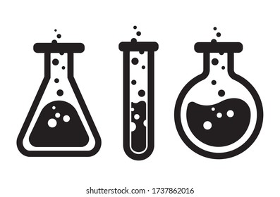 Test tube simple web icon set. Flat style pictograms isolated on white background. Chemistry icons. Vector stock illustration eps10