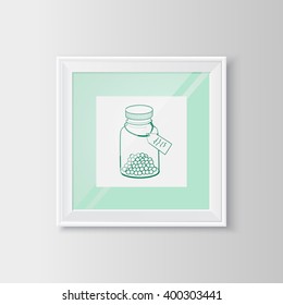 Test tube sketch in a frame. Useful template for science and healthcare topic. Vector resizable illustration.