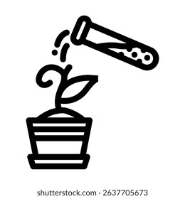 test tube spilling chemicals onto plants line icon vector. test tube spilling chemicals onto plants sign. isolated contour symbol black illustration