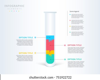 Test tube step business chart infographics. Science, chemistry or medicine bar graph elements. Medical or chemical diagram presentation slide template. Vector info graphic design.