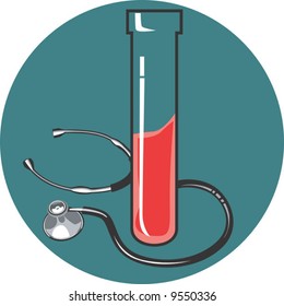 a test tube and stethoscope