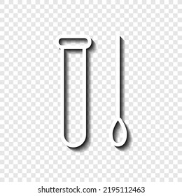 Test tube and swab, analysis simple icon vector. Flat design. White with shadow on transparent grid. 