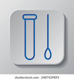 Test tube and swab, analysis simple icon vector. Flat design. Paper cut design. Cutted blue symbol with shadow. Gray badge button, gray background.ai