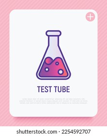 Icono de línea delgada del tubo de ensayo. Beaker. Símbolo de laboratorio. Ilustración vectorial moderna.