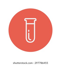 Test tube thin line icon for web and mobile minimalistic flat design. Vector white icon inside the red circle.