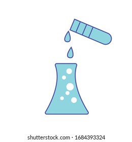 Tubo de prueba y dos gotas Icono. Ilustración vectorial sobre el fondo blanco.