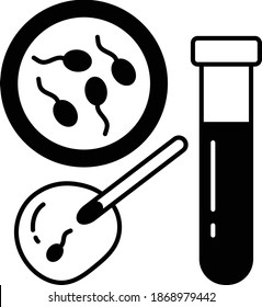 Diseño de ícono de glifo de tubo de ensayo, símbolo de fertilización in vitro sobre fondo blanco, signo de embarazo y obstetricia, concepto de proceso de fertilización de huevos,