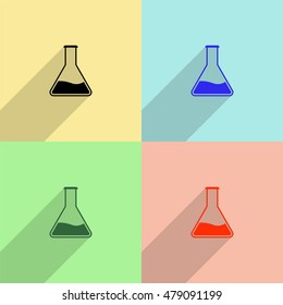 Test tube vector icon - colored set with long  shadow