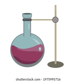 Test tube vector icon. Lab equipments. Laboratory experiment. glass chemical flask with violet toxic liquid. Laboratory Flask. element of chemistry. chemical liquid.  test tube with holder