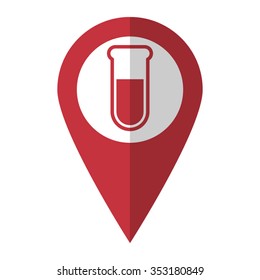 Test tube - vector icon; red map  pointer