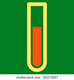 Test Tube vector icon. Style is bicolor flat symbol, orange and yellow colors, rounded angles, green background.