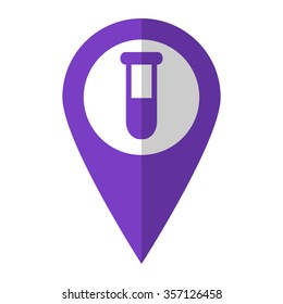 Test tube - vector icon;  violet map pointer