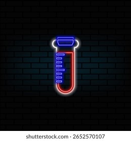 Ilustração vetorial do tubo de ensaio. estilo neon. Objetos de vidro para laboratório de química. De volta à escola. Ilustração vetorial de equipamento de ciência.