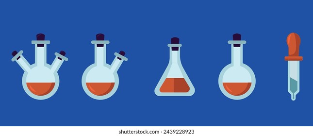 Teströhrchen-Vektor-Illustrationssatz. Glas-Reagenzglas-Laborobjekte für den Versuch