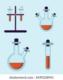 Test tube vector illustration set. Glass test tube laboratory objects for experiment