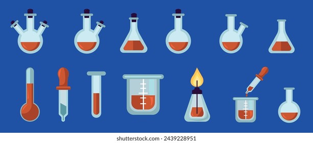 Test tube vector illustration set. Glass test tube laboratory objects for experiment