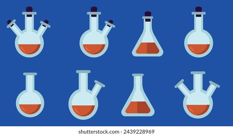 Test tube vector illustration set. Glass test tube laboratory objects for experiment