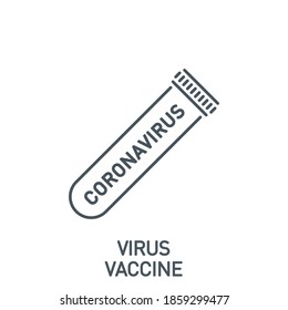 test tube with virus Coronavirus Covid19 disease pandemic single line icon isolated on white background. Perfect outline symbol virus banner. element medicine vaccine pneumonia with editable Stroke.