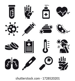 test tube and virus icon set over white background, silhouette style, vector illustration