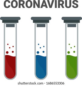 a test tube with a virus. stop the coronavirus.2019-nCoV. blue, green, red. positive, negative, not on verification.