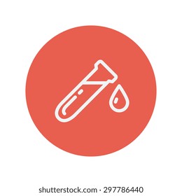 Test tube with water drop thin line icon for web and mobile minimalistic flat design. Vector white icon inside the red circle.