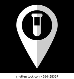 Test tube - white vector icon;  map pointer
