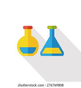 Test tubes and beakers flat icon with long shadow