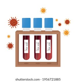 Test tubes with blood for analysis, coronavirus, bacteria. Vector illustration in a flat style, isolated on a white background