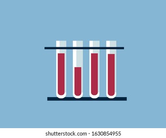 Test tubes with blood. Analysis in the laboratory. Flat vector isolated icon.