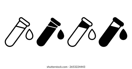 Tubos de prueba con el icono de las gotas de sangre Color blanco y negro Diseño de Vector Línea simple Arte