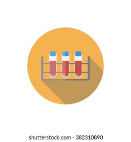 Test Tubes Blood Flat Icon With Long Shadow. Medical Flat Icons. Vector