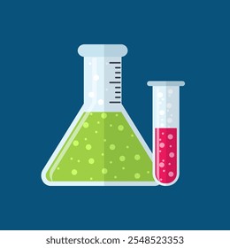 test tubes bubbling sparkling liquid. Science, education, chemistry, experiment, laboratory concept. vector illustration in flat design icon