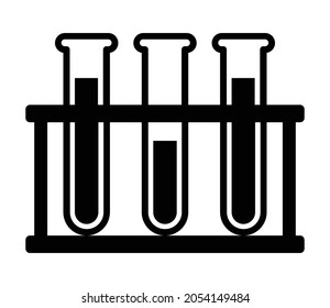 Tubos de ensayo con sustancias químicas en el cremallera del tubo de ensayo icono vectorial plano para aplicaciones científicas y sitios web