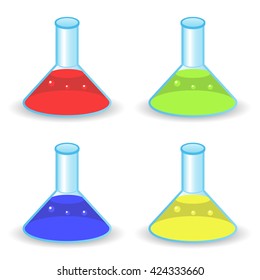 Test tubes with colored liquid icons, colored icons. 3D. Vector illustration.