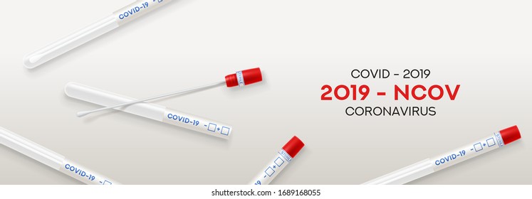 Test tubes with cotton swab for nasopharyngeal specimens. Realistic tube for testing in laboratory on coronavirus SARS CoV-2. Nasopharyngeal test for determination Covid-19 NCP. Vector illustration.