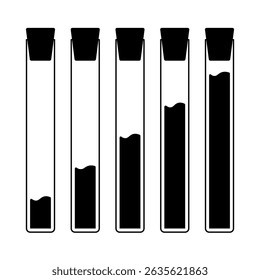 Test Tubes with Different Liquid Levels Vector Illustration. A vector illustration of five vertical laboratory test tubes arranged in a row.