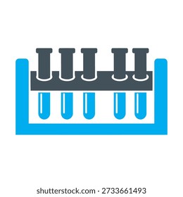Test tubes filled with blue liquid in a rack